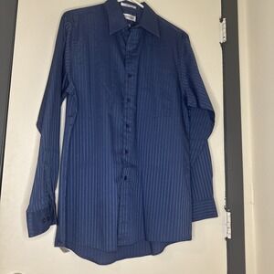 van heusen dress shirt 15.5 34/35 Satin stripe Blue Button‎ Down